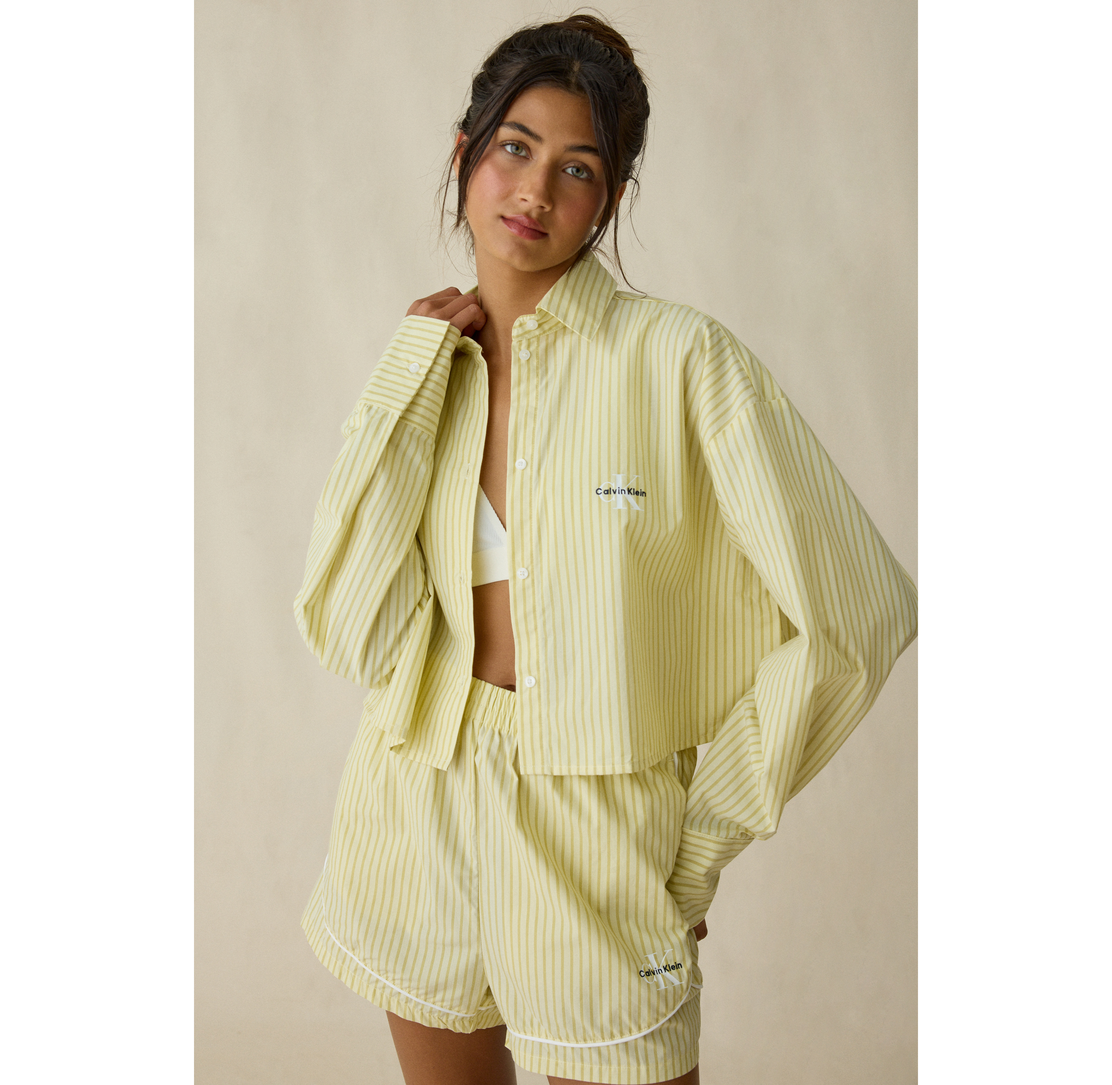 Calvin Klein Embroidered Logo Cotton Poplin Cropped Shirt