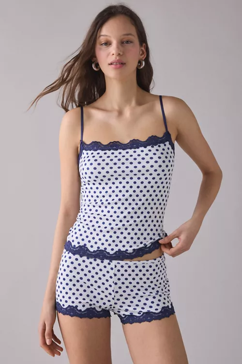 Out From Under Elise Lace Trim Cami + Micro Shorts PJ Set