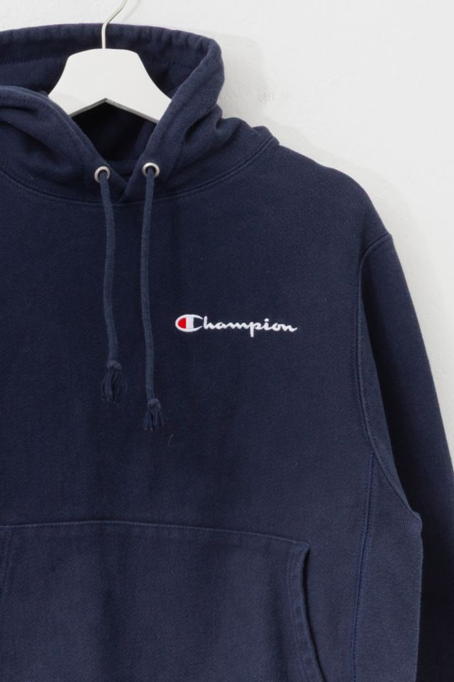 Vintage Y2K Champion Distressed Navy Blue Reverse Weave Hoodie Sweatshirt #1