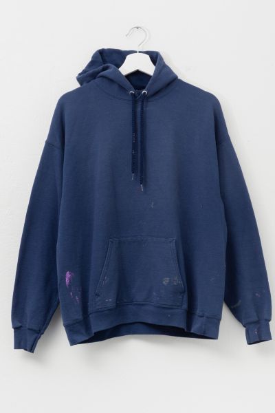Vintage Y2K Distressed Navy Blue Hoodie Pullover Sweatshirt