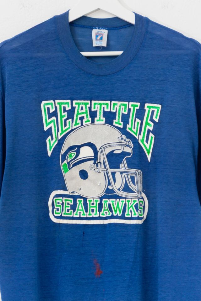 Vintage 1980s Seattle Seahawks Distressed Paper Thin Graphic T-Shirt #1