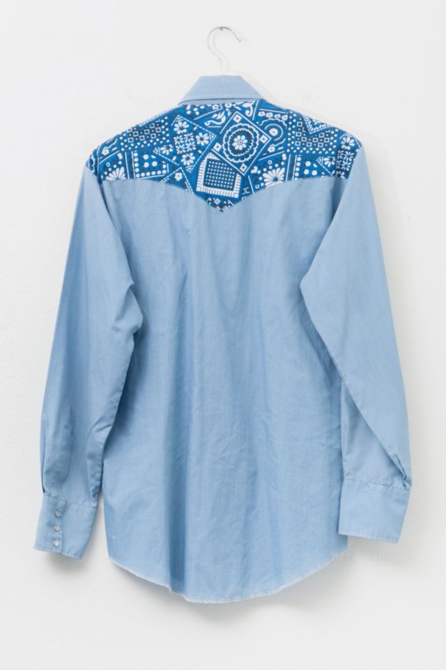 Vintage 1970s Blue Handkerchief Button Up Western Shirt #2