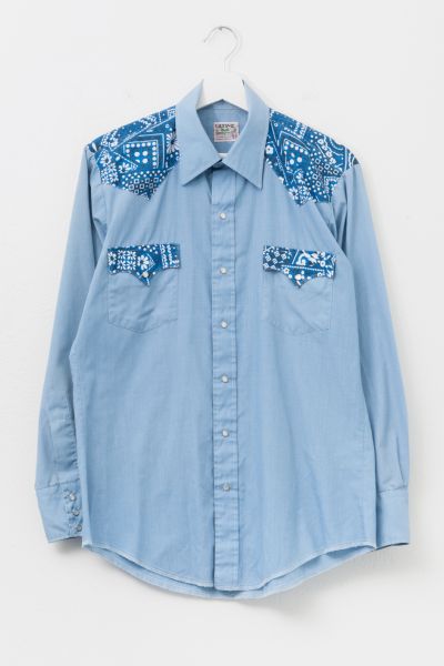 Vintage 1970s Blue Handkerchief Button Up Western Shirt
