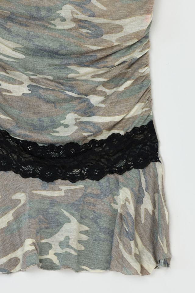 Vintage Y2k Strapless Camo & Black Lace Mini Dress #1