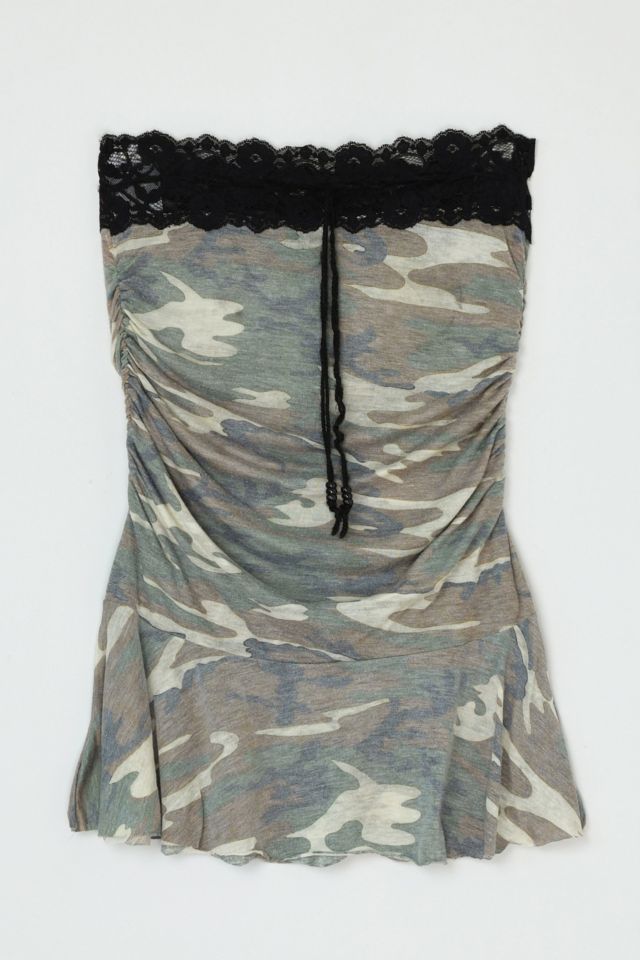 Vintage Y2k Strapless Camo & Black Lace Mini Dress #2
