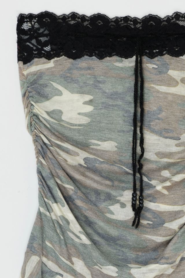 Vintage Y2k Strapless Camo & Black Lace Mini Dress #3