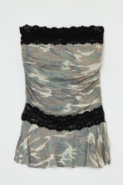 Vintage Y2k Strapless Camo & Black Lace Mini Dress