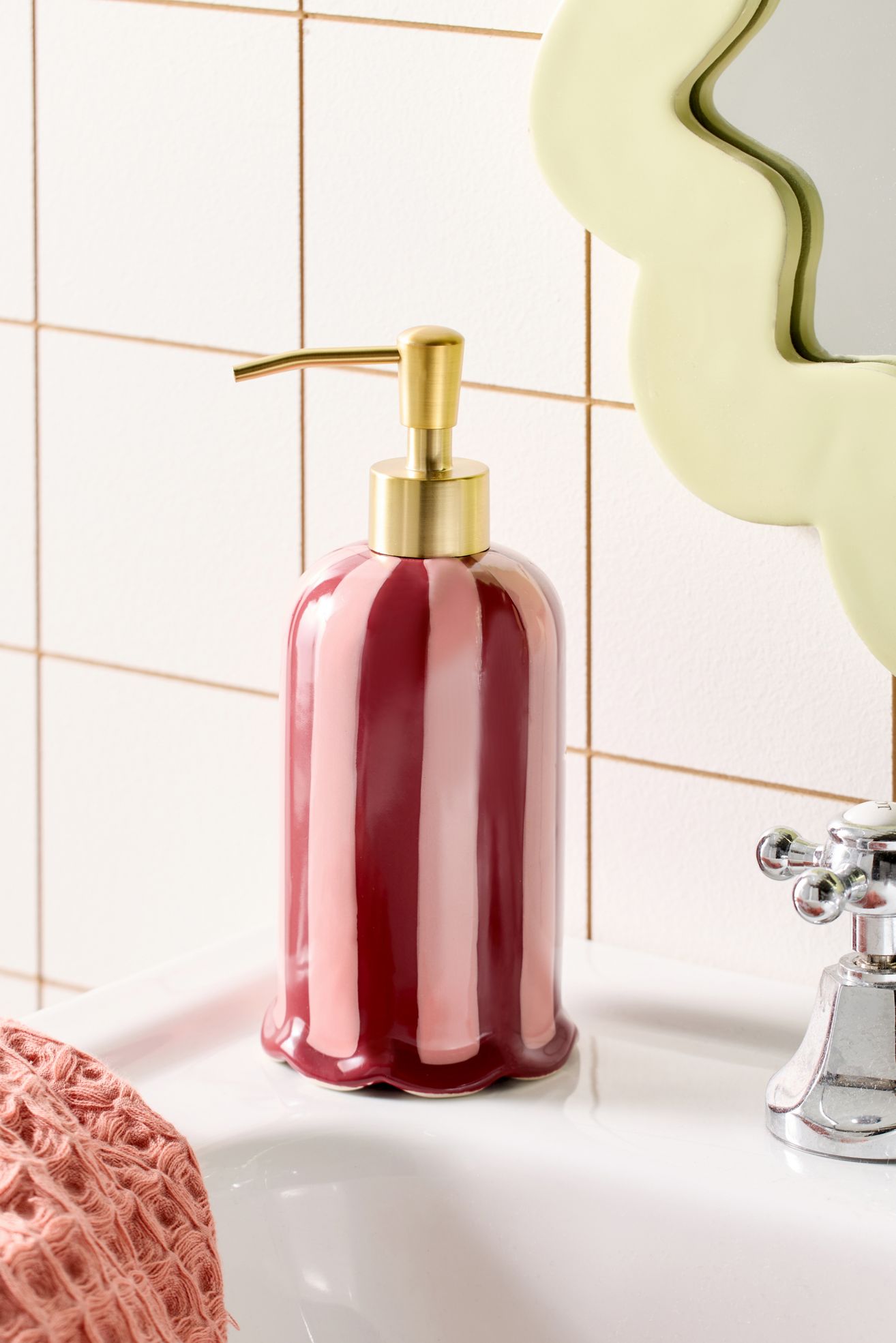 Marnie Striped Ceramic Soap Dispenser - Pink Combo, Regular, ONE SIZE