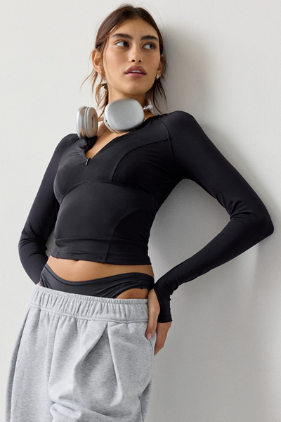 Out From Under Fuseform Seamed Quarter Zip Long Sleeve Top In Black, Women's At Urban Outfitters