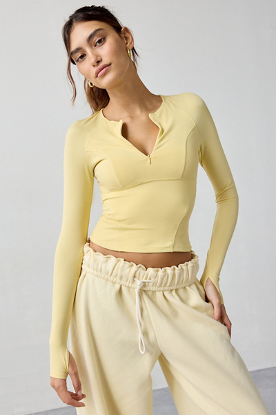 Out From Under Fuseform Seamed Quarter Zip Long Sleeve Top In Light Yellow, Women's At Urban Outfitters