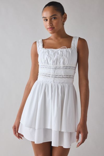 Astr The Label Melaine Lace Detail Cotton Blend Minidress In White