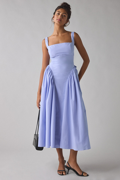 ASTR Vinya Basque Waist Tie-Back Bow Midi Dress