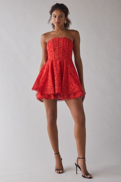 ASTR The Label Deasia Eyelet Embroidery Strapless Mini Dress