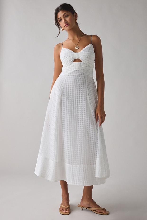 ASTR Celina Tonal Gingham Keyhole Cutout Midi Dress