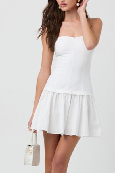 ASTR The Label Strapless Mixed Media Drop Waist Mini Dress