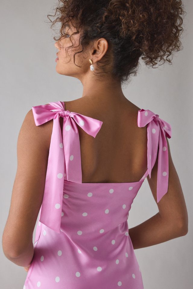 ASTR The Label Sweetheart Bow Strap Satin Midi Dress #1