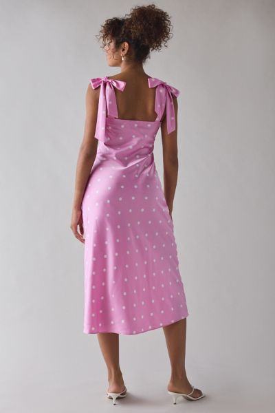 ASTR The Label Sweetheart Bow Strap Satin Midi Dress