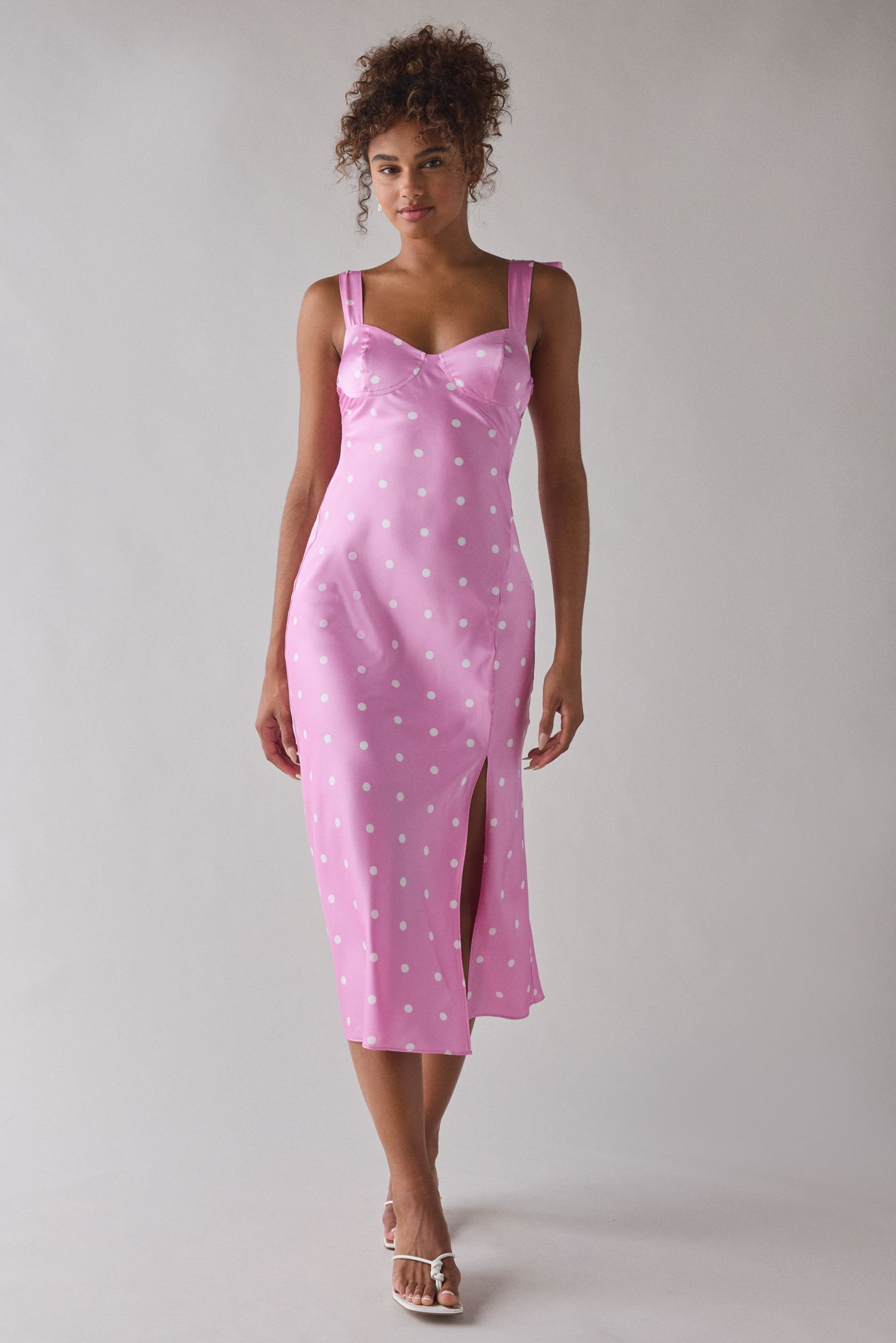 ASTR The Label Sweetheart Bow Strap Satin Midi Dress