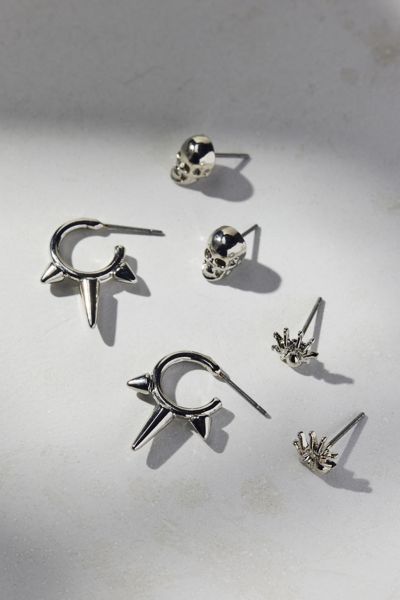 Urban Outfitters Lilith Spiked Silver Earring Set In Silver, Women's At  In Metallic
