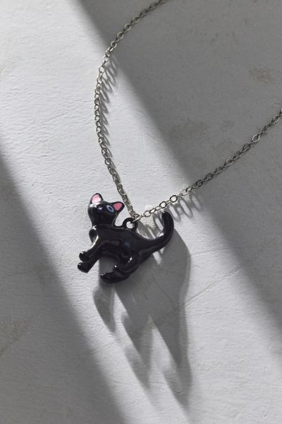 Urban Outfitters Enameled Black Cat Pendant Necklace In Black, Women's At  In Black