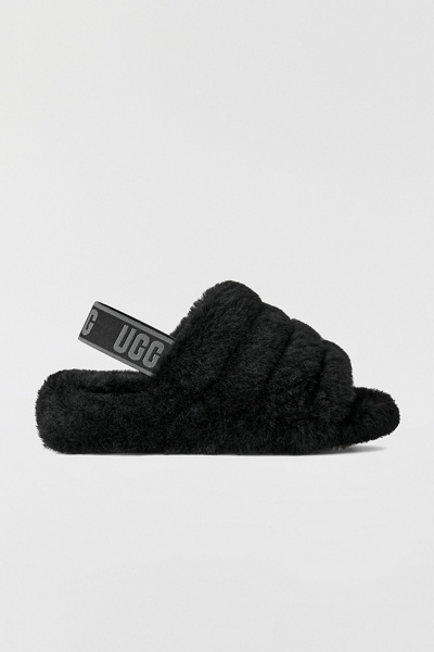 UGG Women's Fluff Yeah Slide Slippers in Black/Dark Shadow, Women's at Urban Outfitters