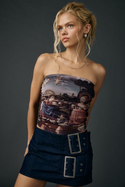 UO High Heavens Printed Mesh Cropped Tube Top