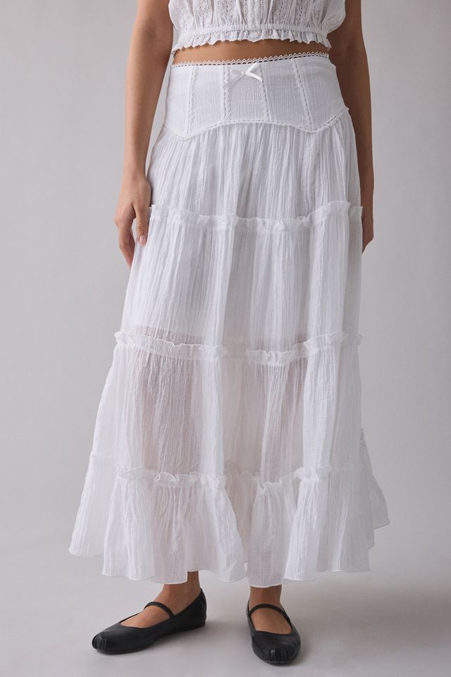 Kimchi Blue Charlie Lace Trim Semi-Sheer Tiered Maxi Skirt | Urban