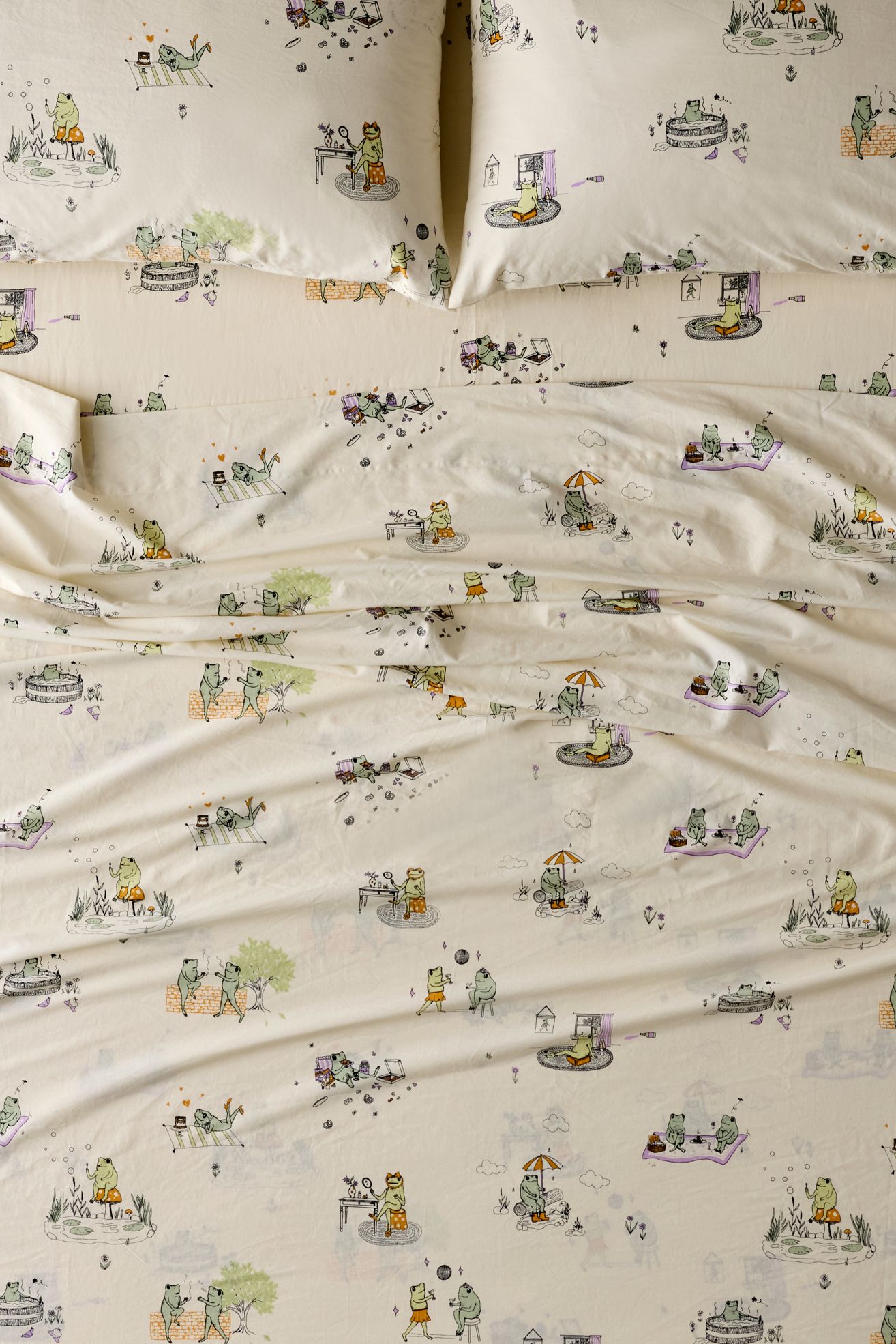 Silly Frogs Patterned Sheet Set - Yellow Multi, Regular, FULL