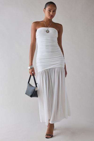 Bardot Solana Orchid White Strapless Drop Waist Mesh Maxi Dress