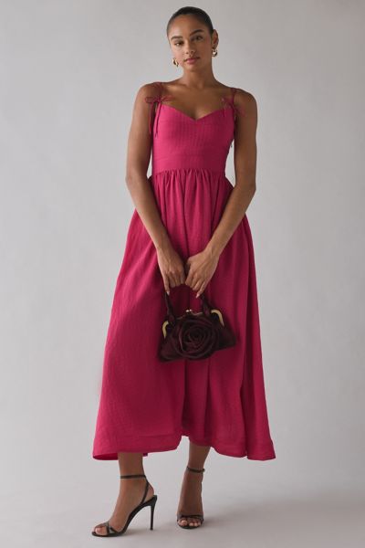 En Saison Bree Merlot Tie-Strap Midi Dress