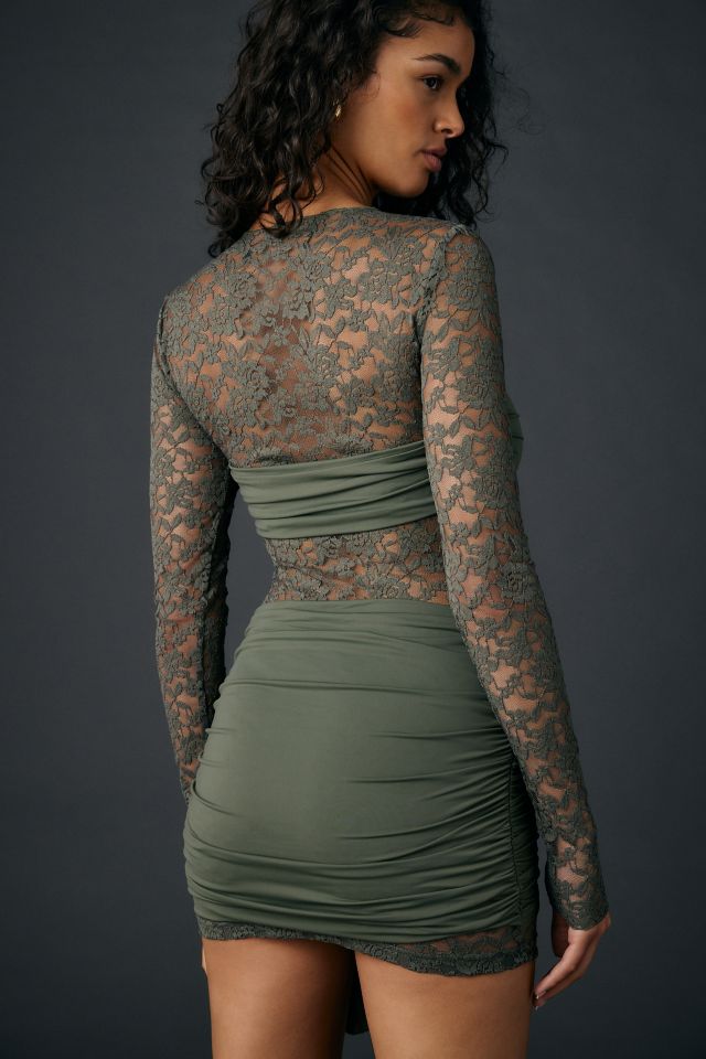Lioness Midnight Sheer Lace Tie-Front Overlay Mini Dress #1