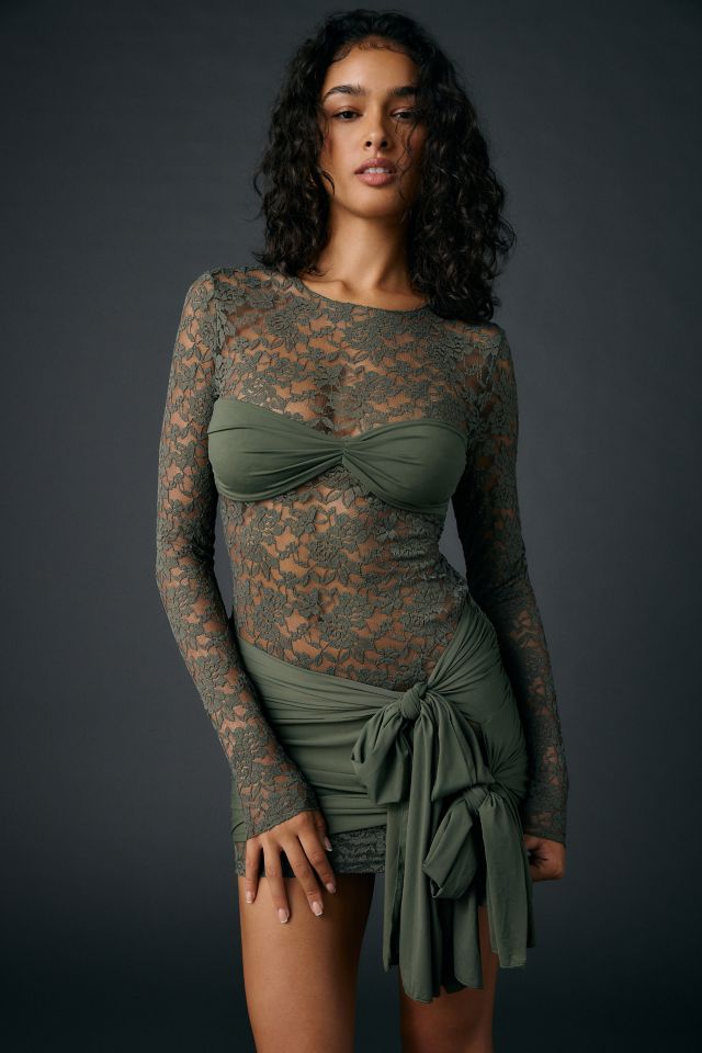 Lioness Midnight Sheer Lace Tie-Front Overlay Mini Dress #3