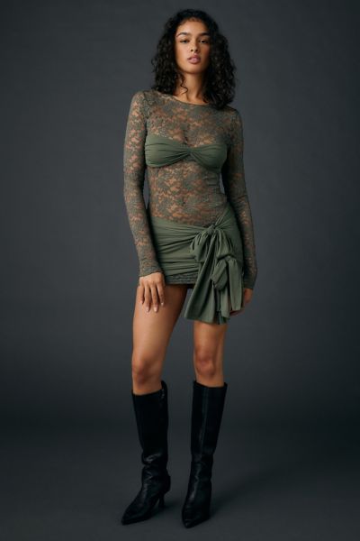 Lioness Midnight Sheer Lace Tie-Front Overlay Mini Dress