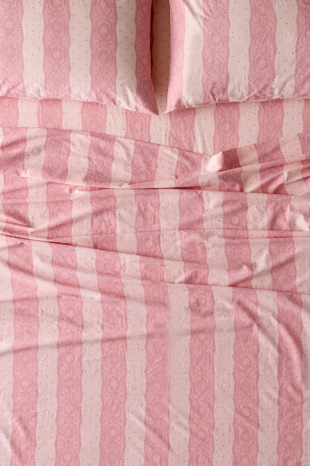 Lace Striped Patterned Sheet Set - Pink, Regular, QUEEN