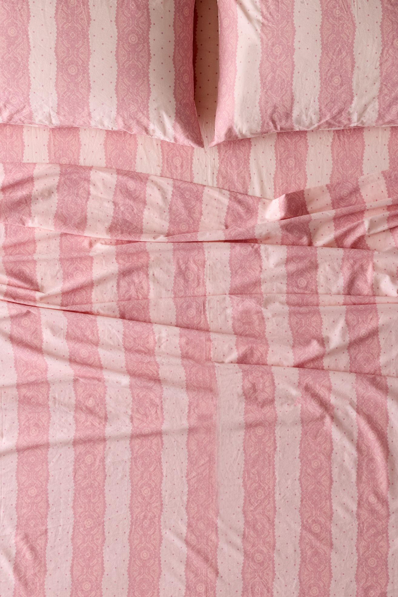 Lace Striped Patterned Sheet Set - Pink, KING