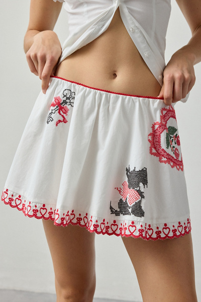 Kimchi Blue Puppy Love Embroidered Fit-And-Flare Mini Skirt