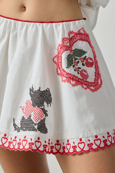 Kimchi Blue Puppy Love Embroidered Fit-And-Flare Mini Skirt