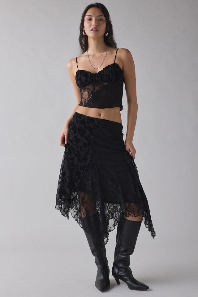 Kiss The Sky Marais Spliced Lace Hanky Hem Midi Skirt #2