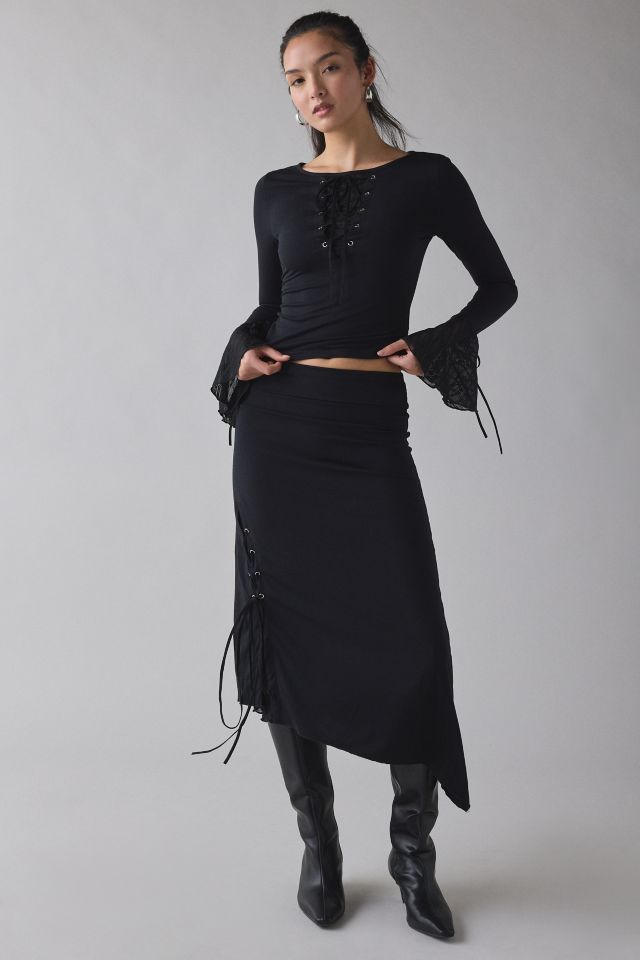 Kiss The Sky Bella Jersey Knit Lace-Up Tie Bell Sleeve Top #2