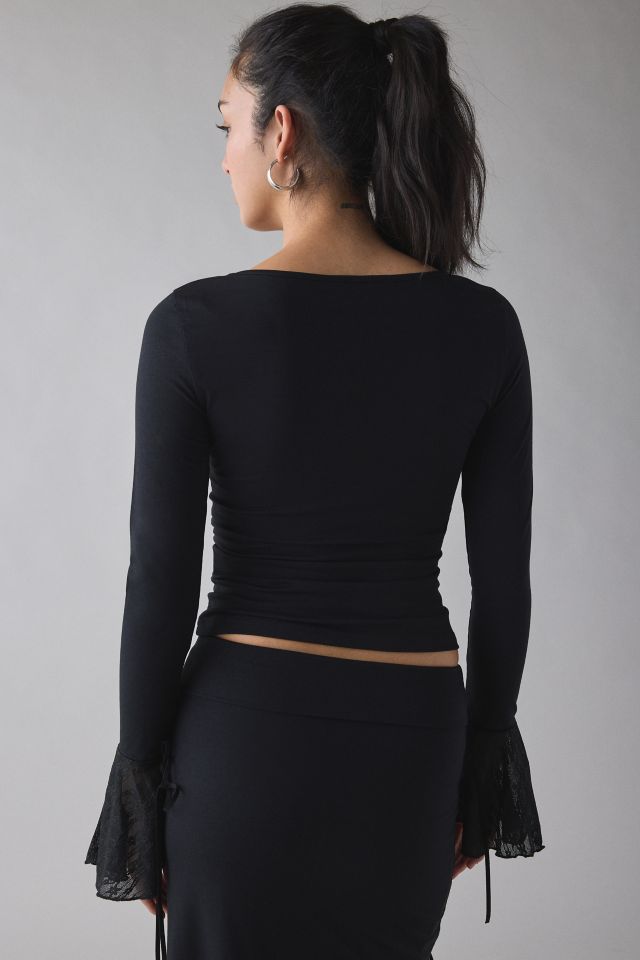 Kiss The Sky Bella Jersey Knit Lace-Up Tie Bell Sleeve Top #3