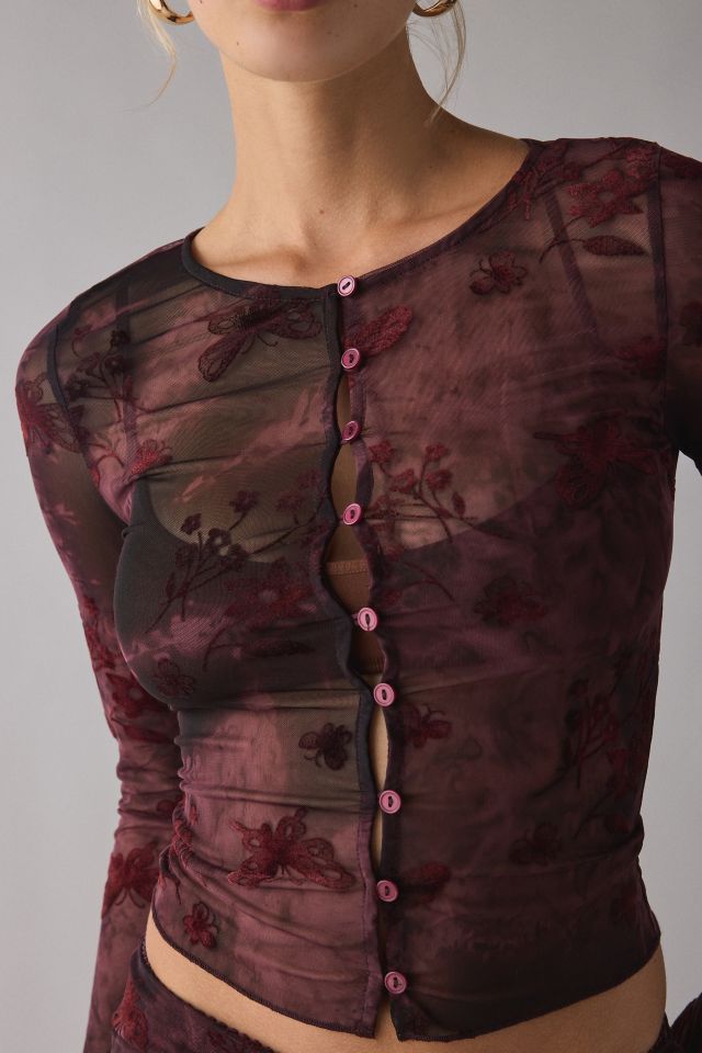 Kiss The Sky Reya Button Up Long Sleeve Sheer Mesh Top #1