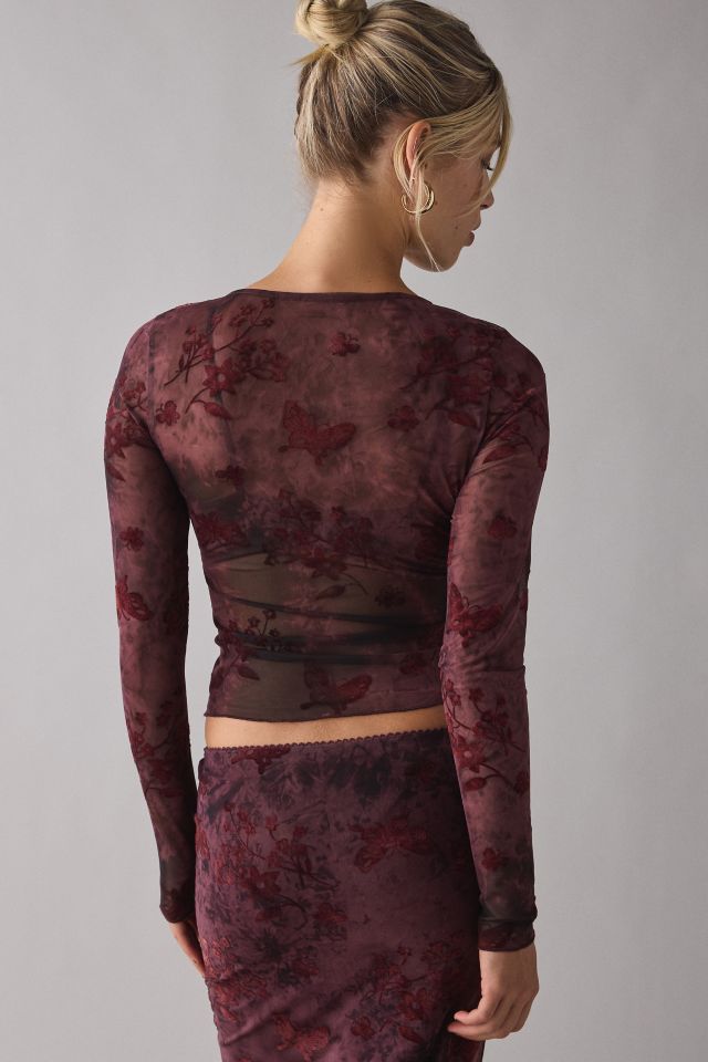 Kiss The Sky Reya Button Up Long Sleeve Sheer Mesh Top #3