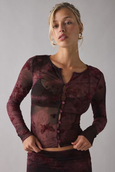 Kiss The Sky Reya Button Up Long Sleeve Sheer Mesh Top