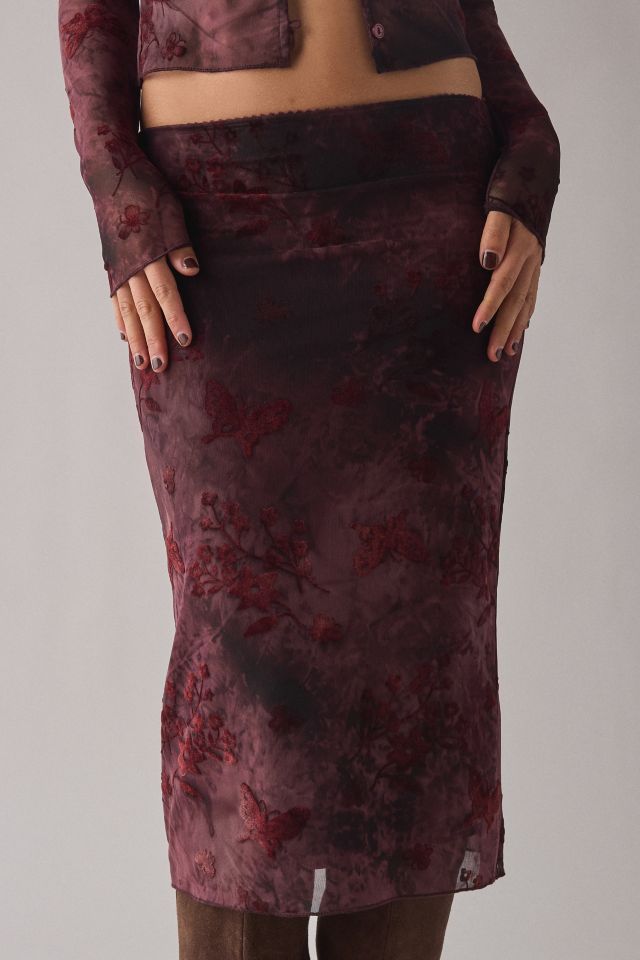 Kiss The Sky Reya Low-Rise Mesh Slip Midi Skirt #1