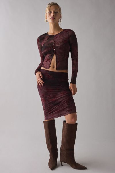 Kiss The Sky Reya Low-Rise Mesh Slip Midi Skirt