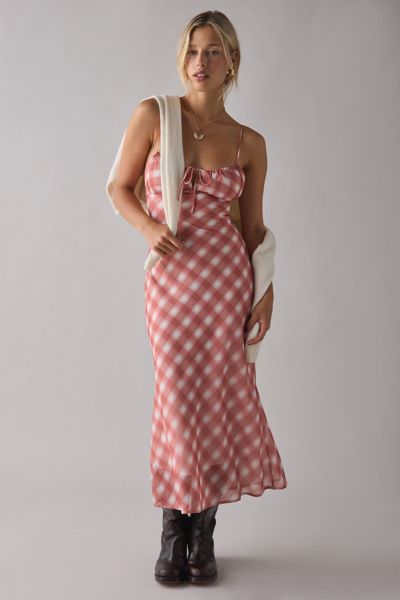 Kiss The Sky Mercer Plaid Tie-Back Maxi Dress