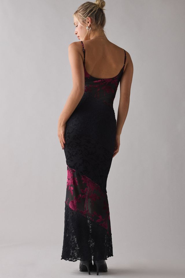 Kiss The Sky Alessandra Spliced Flocked Floral+ Lace Slip Maxi Dress #2