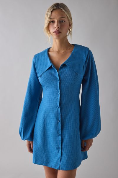 Kiss The Sky Jet Oversized Collar Long Sleeve Gingham Mini Dress