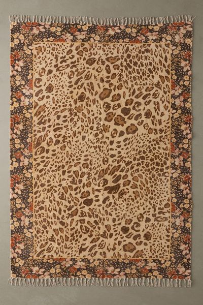 Floral Trim Leopard Printed Rug