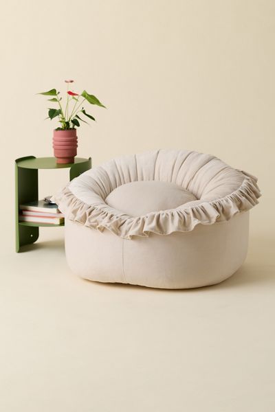 Lena Ruffled Velvet Bean Bag Lounge Chair